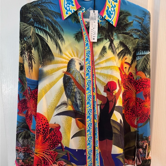 Alice + Olivia- Vibrant Tropical Print Shirt 100% silk. Fashion statement piece - Picture 1 of 4